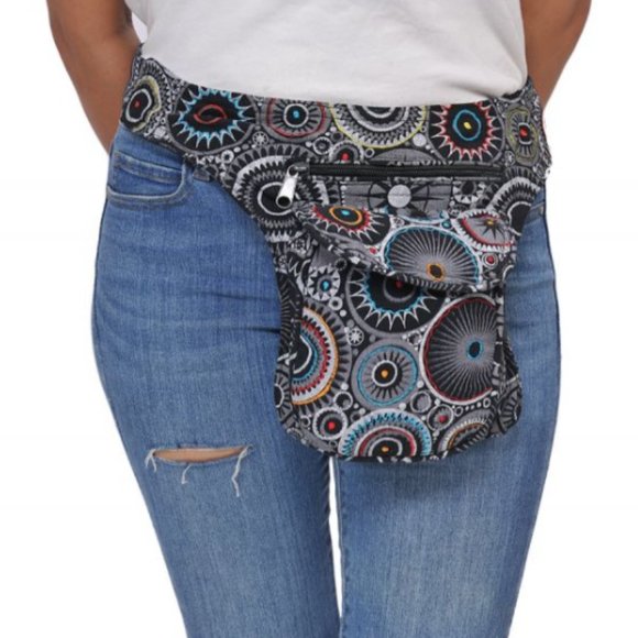 Festival Boho Belt Bag Fanny Pack Abstract Circles - Picture 3 of 4